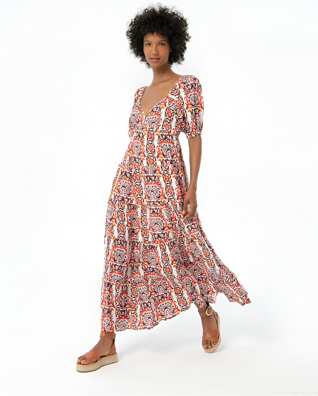 Printed Puffed Sleeve Maxi Dress Multi