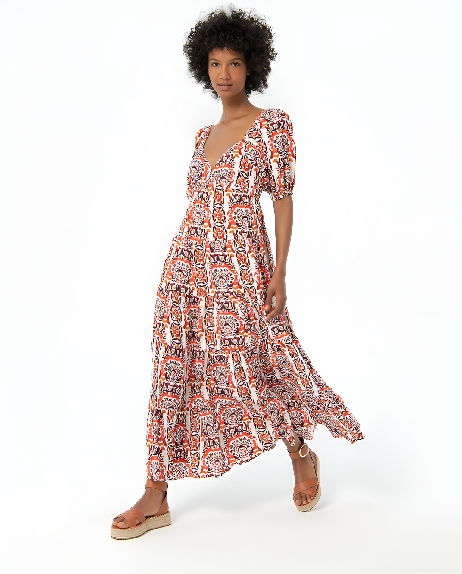 Printed Puffed Sleeve Maxi Dress Multi