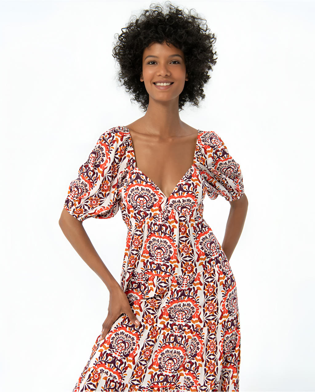 Printed Puffed Sleeve Maxi Dress Multi