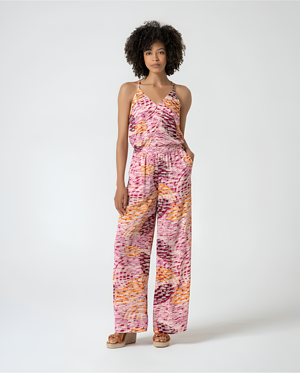 Wide-Leg Patterned Trousers