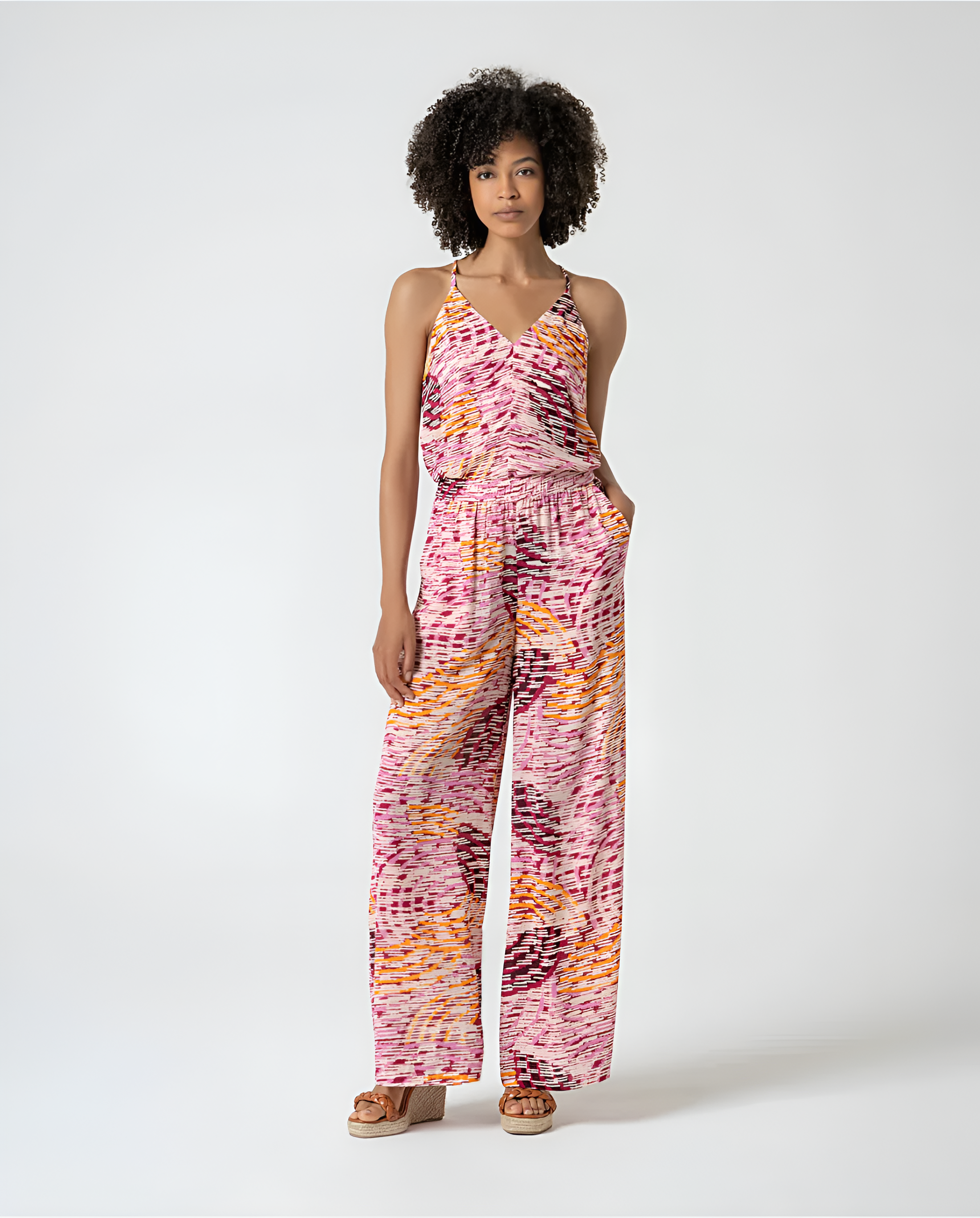 Wide-Leg Patterned Trousers