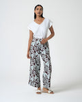 Wide Leg Linen Trousers with Brown Print