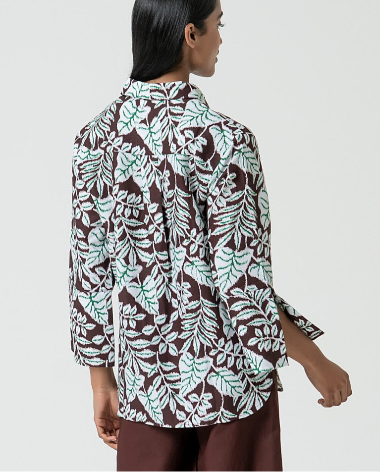 Oversized Printed Linen Shirt Brown