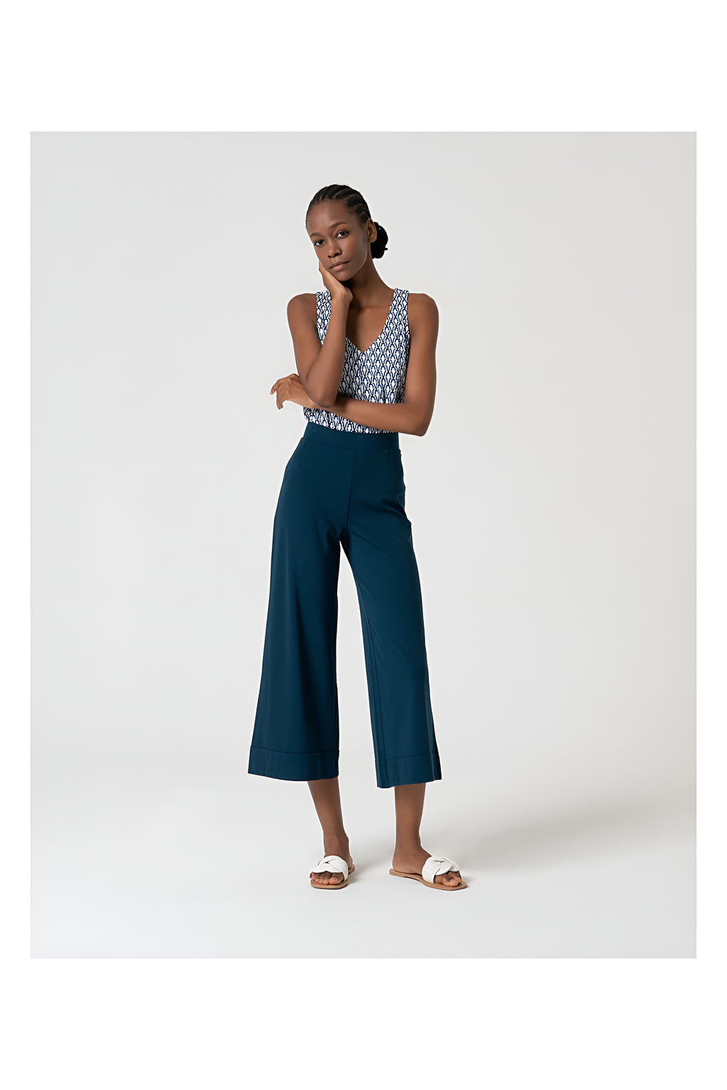 Wide-Leg Ankle-Length Trousers